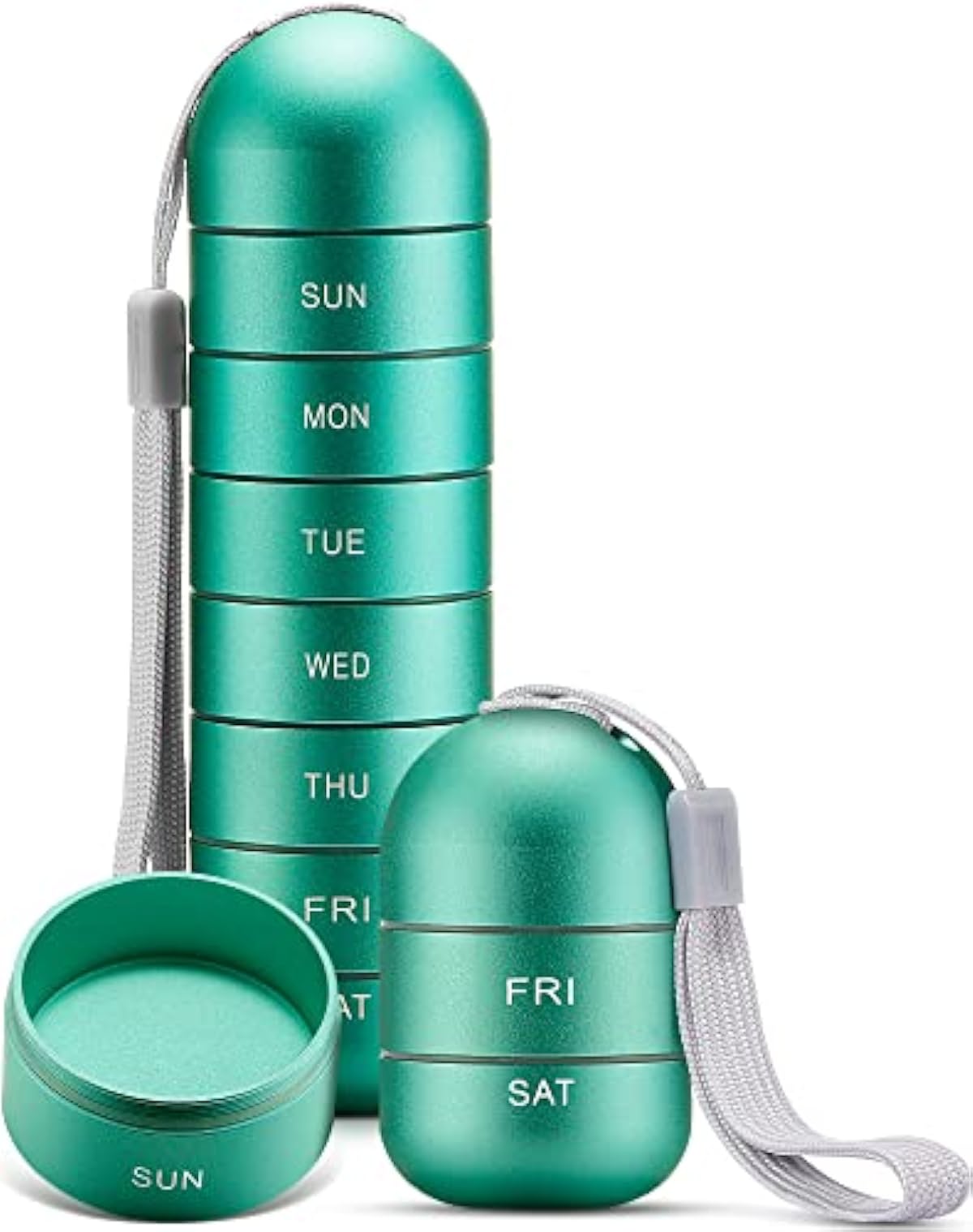 Zannaki Metal Moisture Proof Weekly Pill Organizer, Stackable Aluminum Alloy BPA Free Travel Hiking 7 Day Pill Box Case Waterproof and Large Compartment to Hold Pills, Vitamins, Fish Oil, Supplements