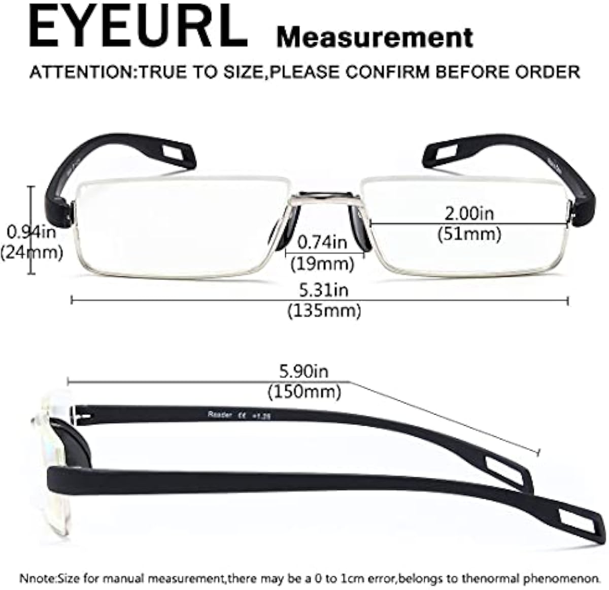 EYEURL Reading Glasses Half-Rim Computer Readers for Men and Women +4.0 Blue Light Blocking Lightweight Quality Thin Optics Eyeglass