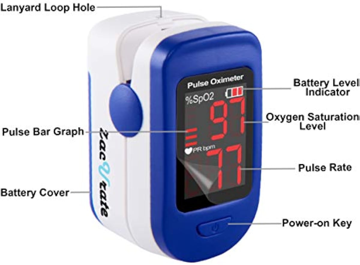 Zacurate 500BL Fingertip Pulse Oximeter Blood Oxygen Saturation Monitor with Batteries and Lanyard Included (Navy Blue)