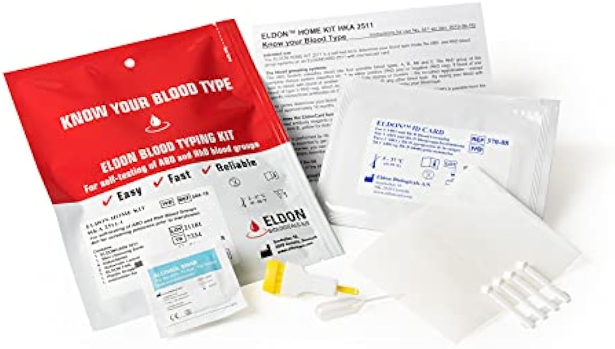 Eldoncard INC Rapid Blood Type Test (2 COMPLETE KITS) - Air Sealed Envelope, Safety Lancet, Micropipette, Cleansing Swab