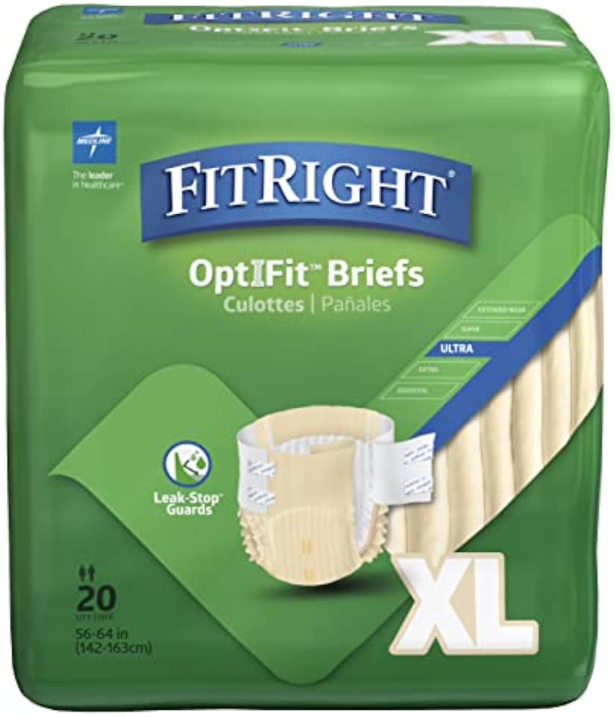 FitRight Ultra Adult Diapers, Disposable Incontinence Briefs with Tabs, Heavy Absorbency, X-Large, 57\"-66\", 4 packs of 20 (80 total)