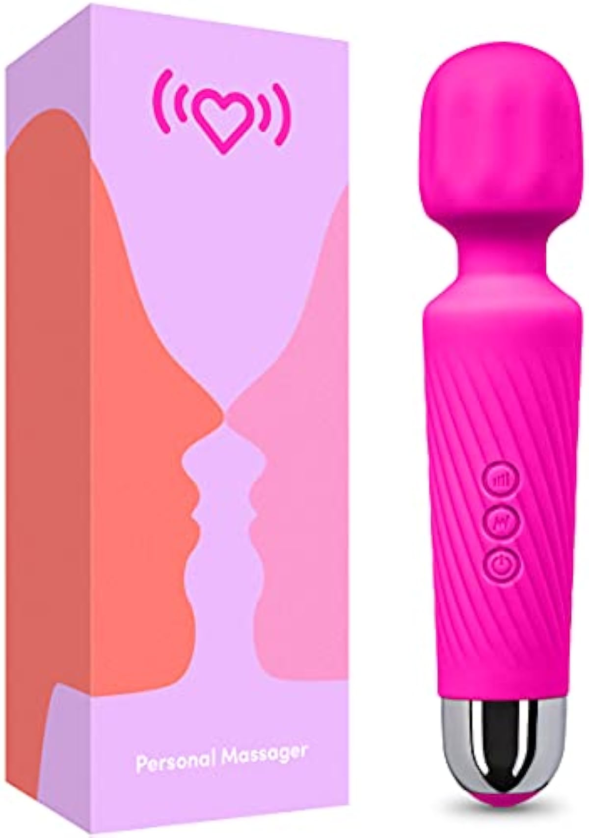 Rechargeable Personal Massager - Quiet & Waterproof - 20 Patterns & 8 Speeds - Travel Bag Included - Men & Women - Perfect for Tension Relief, Muscle, Back, Soreness, Recovery (Hot Pink)