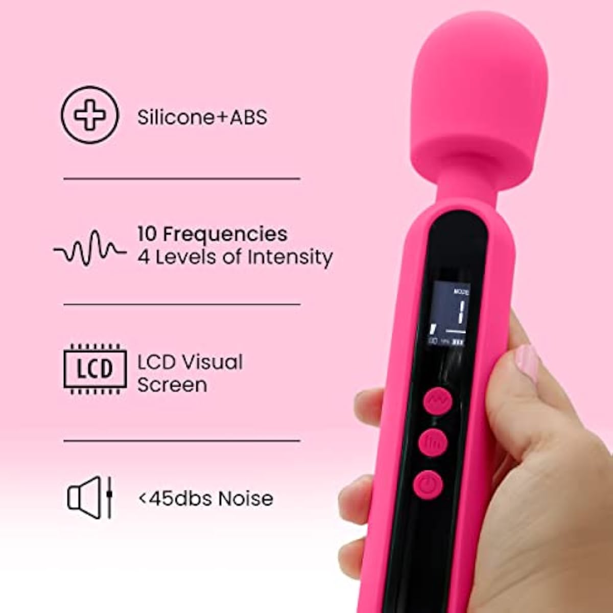 Personal Massager Wand – Digital Display – 10 Frequencies + 4 Intensity Levels - Wireless - Rechargeable - Travel Massager - Full Body Muscle Tension Relief - Water Resistant