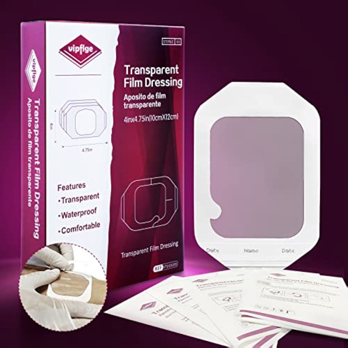 Transparent Film Dressing 4\'\' x 4.75\'\' - 50 Pack, Waterproof Transparent Wound Bandage, Adhesive Patch, Post Surgical Shower or IV Shield, Tattoo Aftercare Bandage