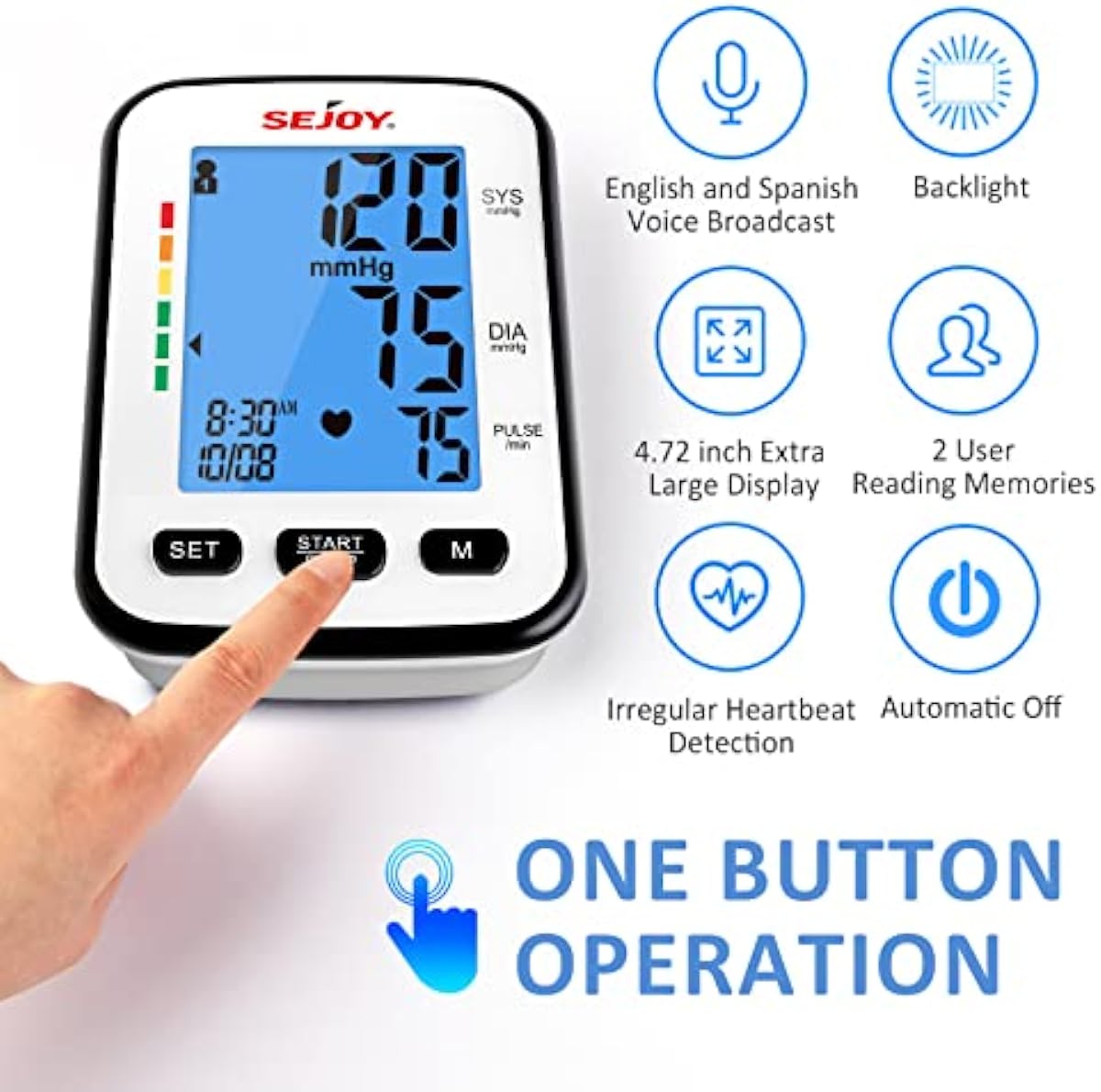 Blood Pressure Monitor Upper Arm, Automatic Digital BP Machine Cuff, English and Spanish Talking, Extra Large Backlit Display, Home Use Irregular Heartbeat & Hypertension Detector