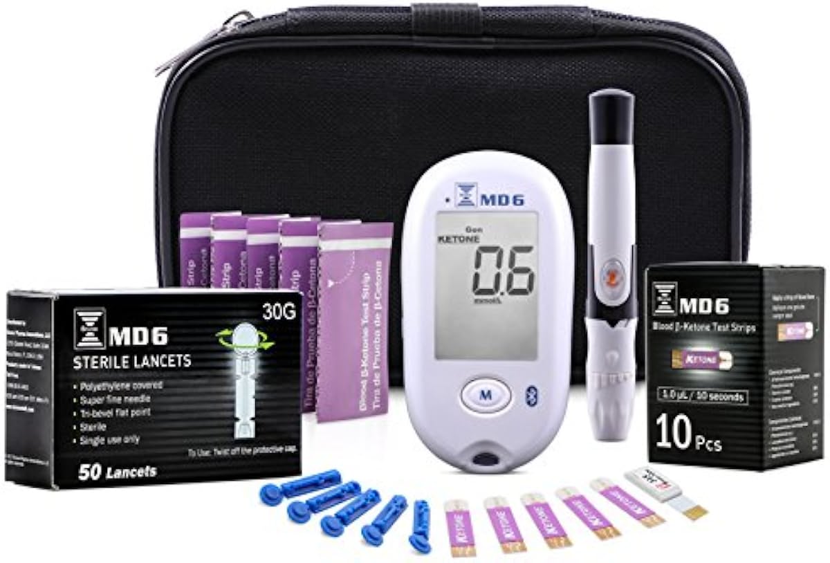 Bruno MD6 Blood Ketone & Glucose Monitoring System | Track Your Ketones & Ketogenic Diet Progress | Ketosis Test Kit with Lancing Device, 10 Keto Strips + 50 Lancets