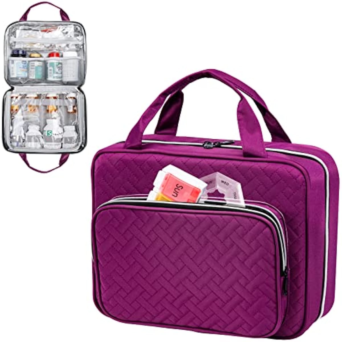 Medicine Bag for Traveling, Pill Bottle Organizer and Storage, Home Medication Bag, Vitamin Bottle Carrying Case Purple (Giveaway Weekly Pill Organizer)