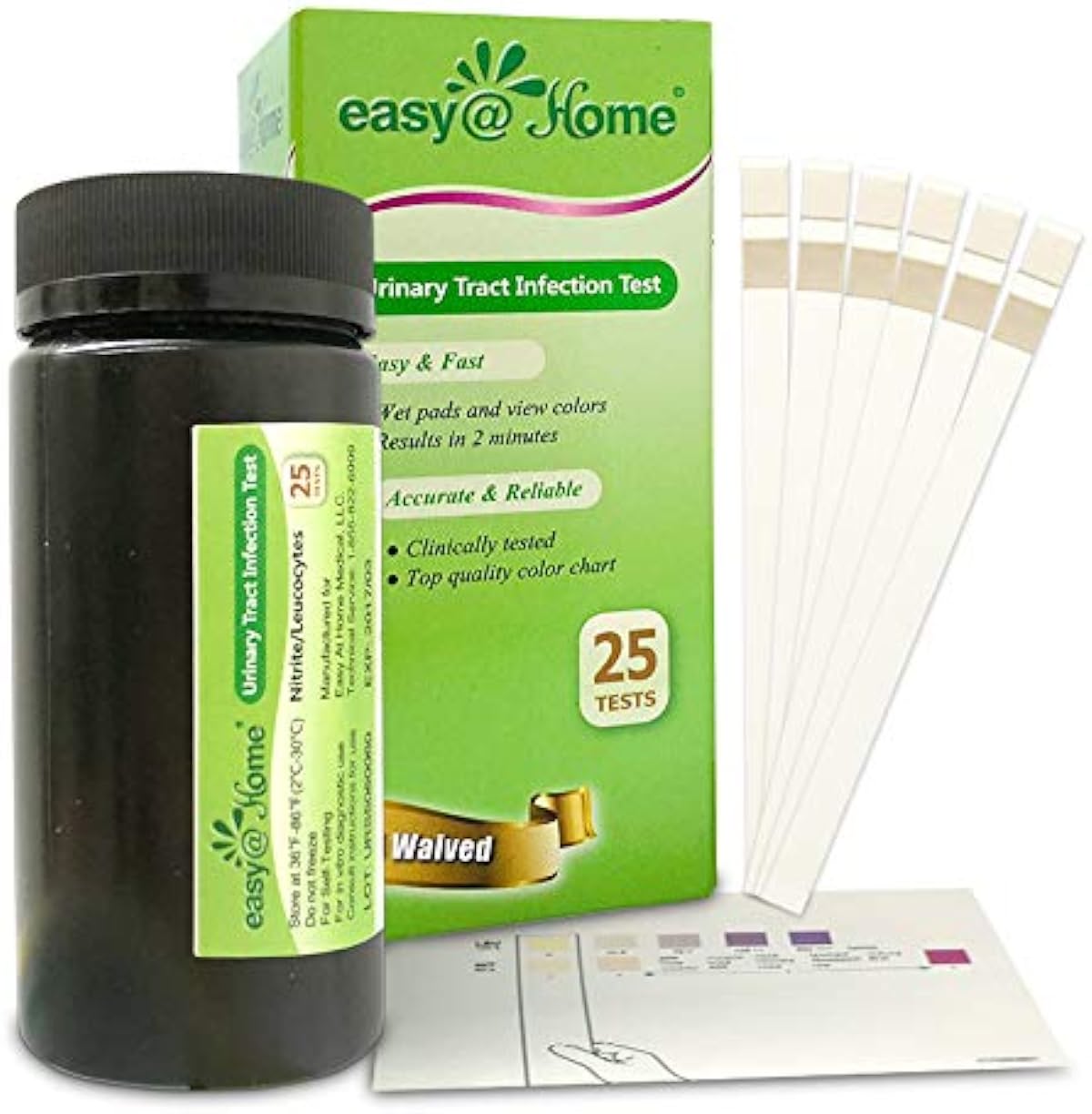 Easy@Home 25 Tests/Bottle Urinary Tract FSA Eligible Infection UTI Test Strips, Monitor Bladder Urinary Tract Issues Testing Urine-FDA Cleared for Over The Counter (OTC) USE, Urinalysis (UTI-25P)