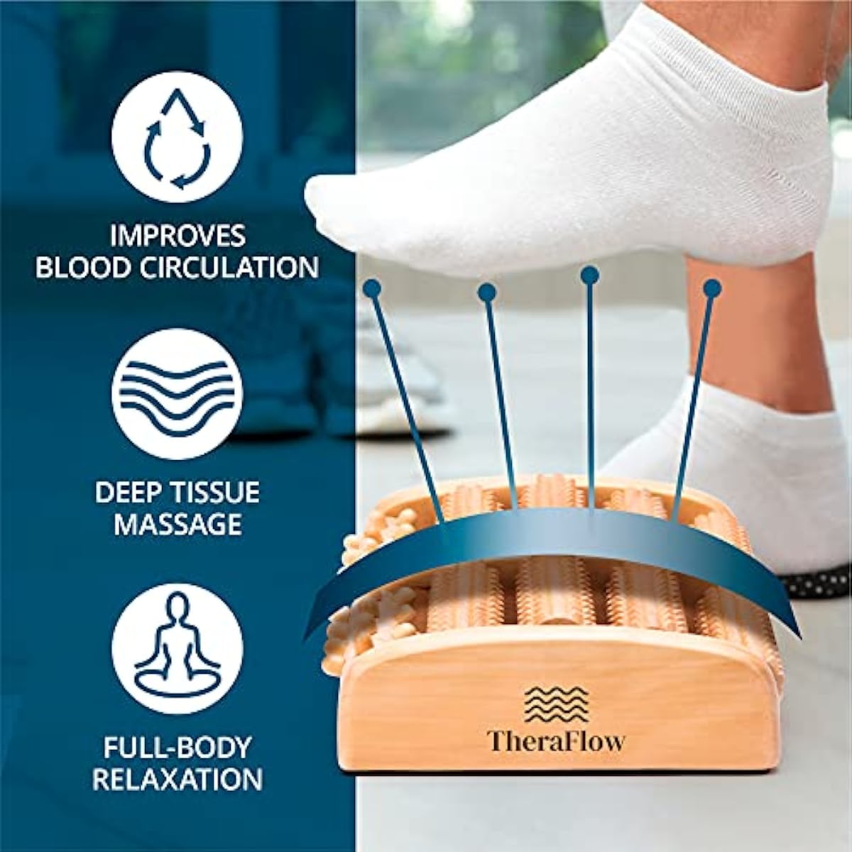TheraFlow Foot Massager Roller - Plantar Fasciitis Relief, Heel, Arch, Muscle Aches, Foot Pain, Stress Relief - Relaxation Gifts for Women, Men - Shiatsu Massage, Reflexology Tool - Dual Wooden (Large)