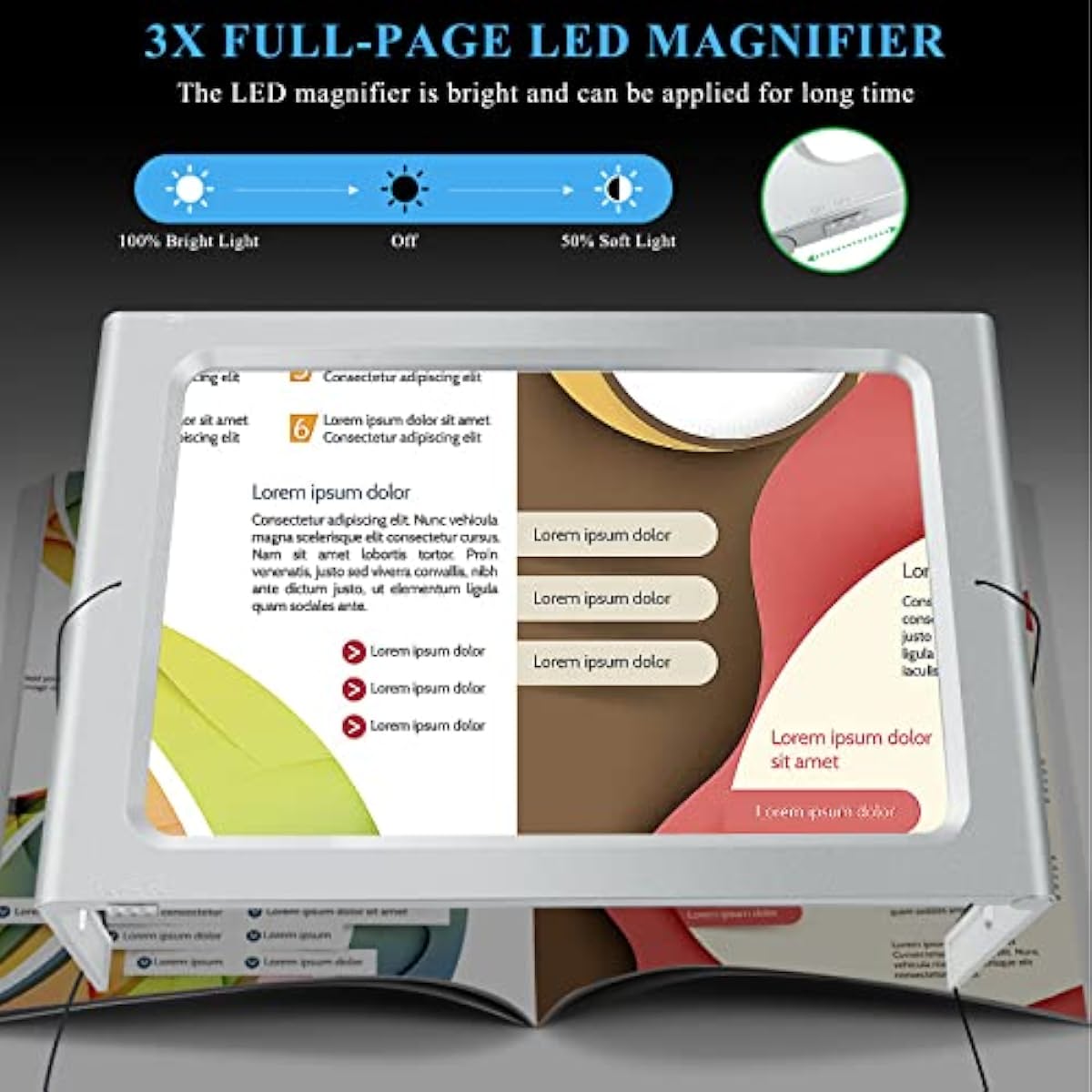 Magnifying Glass for Reading, 3X Large Lighted Magnifying Glass with 12 LED Lights, 2 Power Supply Modes for Evenly Lit Reading Area, Foldable Magnifier for Low Vision and Seniors(Sliver)