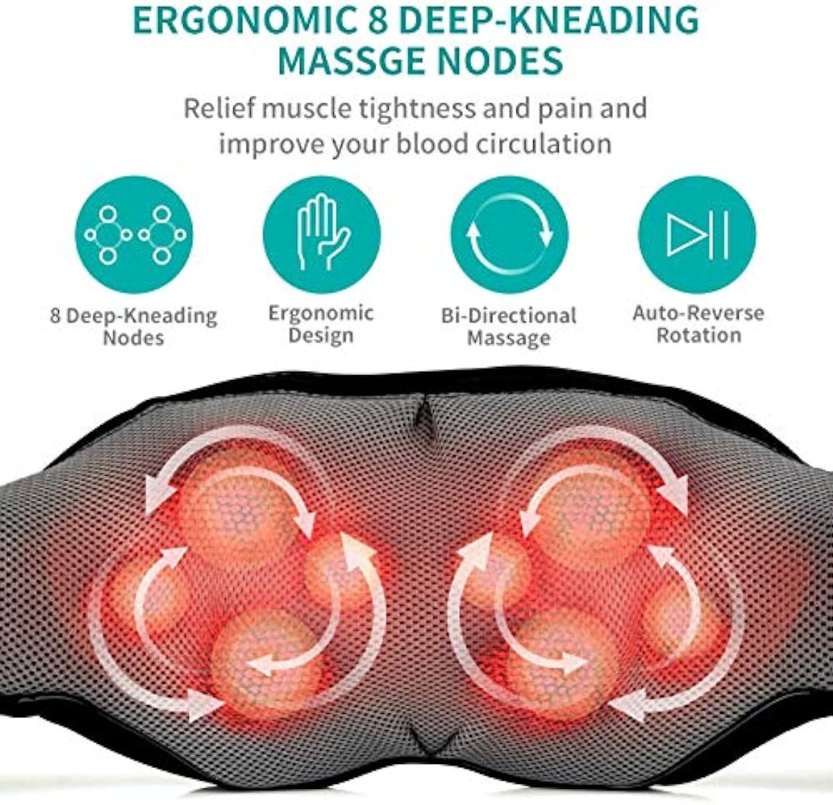 Shiatsu Neck and Back Massager with Soothing Heat, Nekteck Electric Deep Tissue 3D Kneading Massage Pillow for Shoulder, Leg, Body Muscle Pain Relief, Home, Office, and Car Use