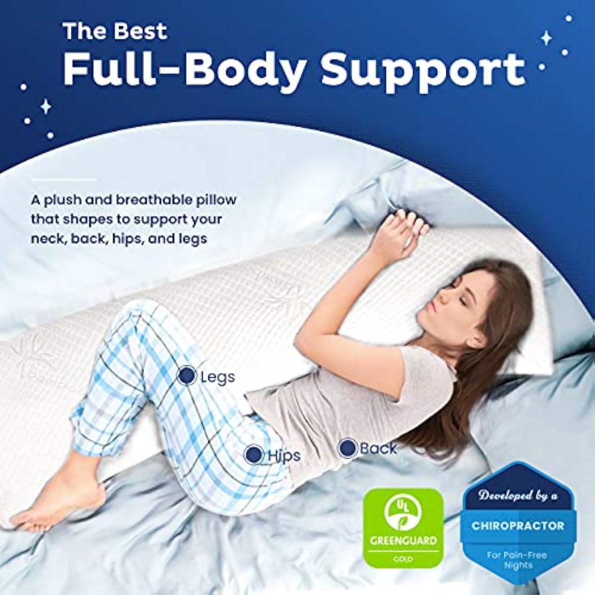 Snuggle-Pedic Full Body Pillow for Adults - 20 x 54 Long Pillow w/ Shredded Memory Foam & Kool-Flow Pillow Cover, Oeko-TEX / CertiPUR-US Certified - College Dorm Room Essentials for Girls and Guys