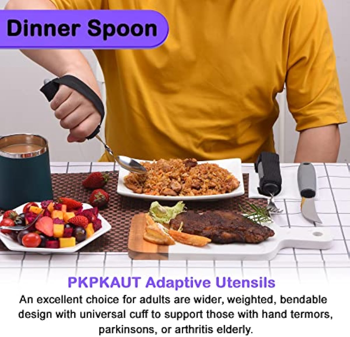 PKPKAUT Bendable/Weighted Spoon for Hand Tremors, Adaptive Handicap Spoon for Parkinsons Patients, Parkinson Curved Spoon for Shaking Hands, Liftware Angled Arthritis Spoon for Adults Disabled Elderly