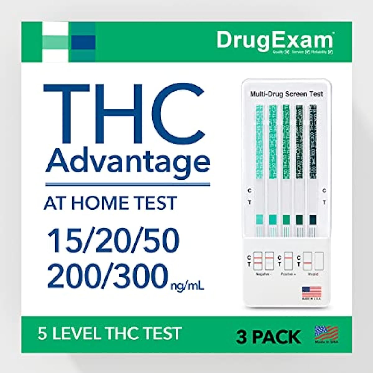 3 Pack - DrugExam THC Advantage Made in USA Multi Level Marijuana Home Urine Test Kit. Highly Sensitive THC 5 Level Drug Test Kit. Detects at 15 ng/mL, 20 ng/mL, 50 ng/mL, 200 ng/mL and 300 ng/mL (3)