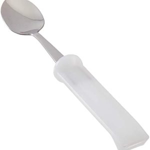 Sammons Preston Plastic-Handle Utensil, 7\" Youth Spoon with 4\" Handle Molded to Improve Grasping & Holding, Stainless Steel Pediatric & Adult Silverware, Adaptive Eating Tool & Dining Aid