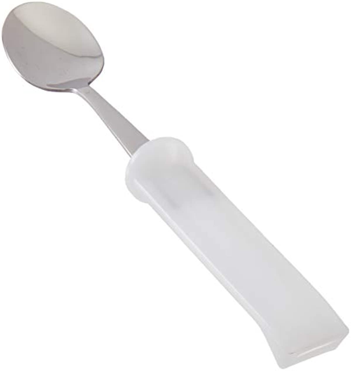 Sammons Preston Plastic-Handle Utensil, 7\" Youth Spoon with 4\" Handle Molded to Improve Grasping & Holding, Stainless Steel Pediatric & Adult Silverware, Adaptive Eating Tool & Dining Aid