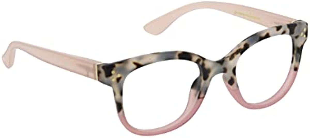 Peepers by PeeperSpecs Women\'s Walking on Sunshine Soft Square Blue Light Blocking Reading Glasses, Gray Tortoise/Pink, 50 + 3