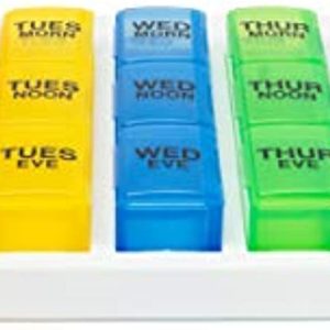 GMS 3 Times a Day Weekly Pill Reminder for Medication Vitamins and Supplements | White Tray with Removable Daily Boxes - Rainbow