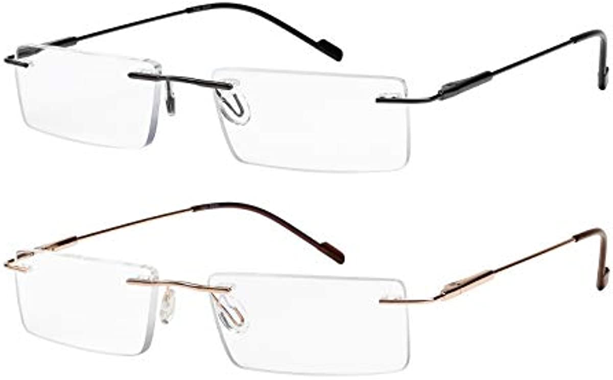 Reading Glasses 2 Pair Rimless Ultra Lightweight Readers for Men and Women +1.75
