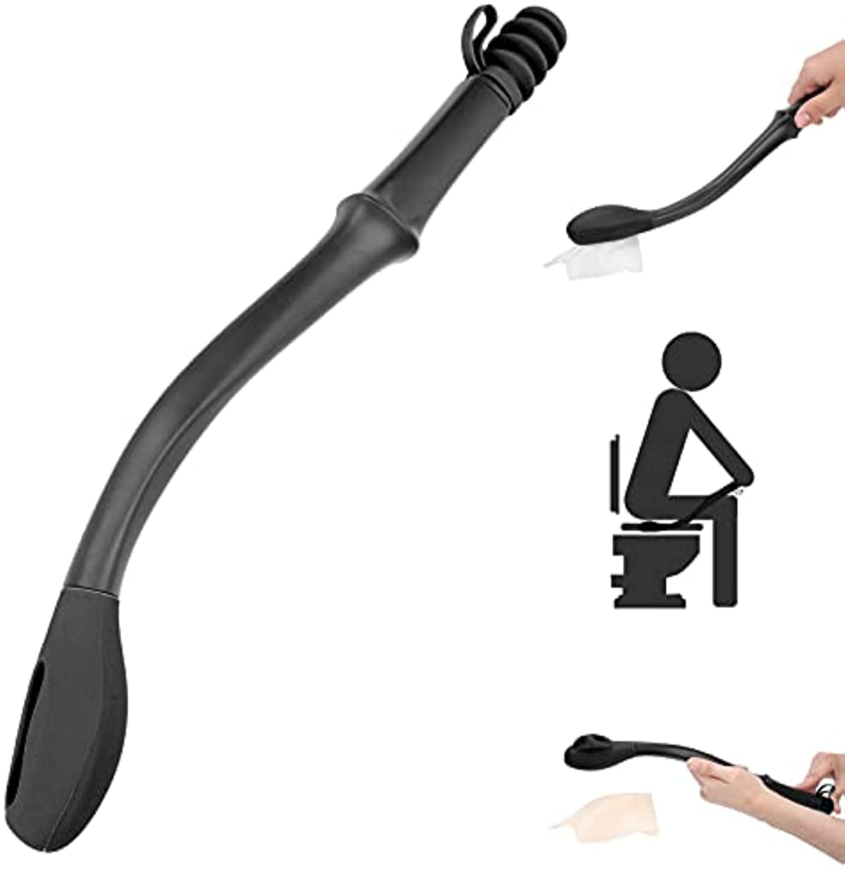 Toilet Aids Tools, 15.7in Long Reach Comfort Wiper Toilet Paper Wiping Aids Long Reach Comfort Self Assist Wiper Wipe Assist Tool for Limited Mobility Elderly Inconvenient People(black)