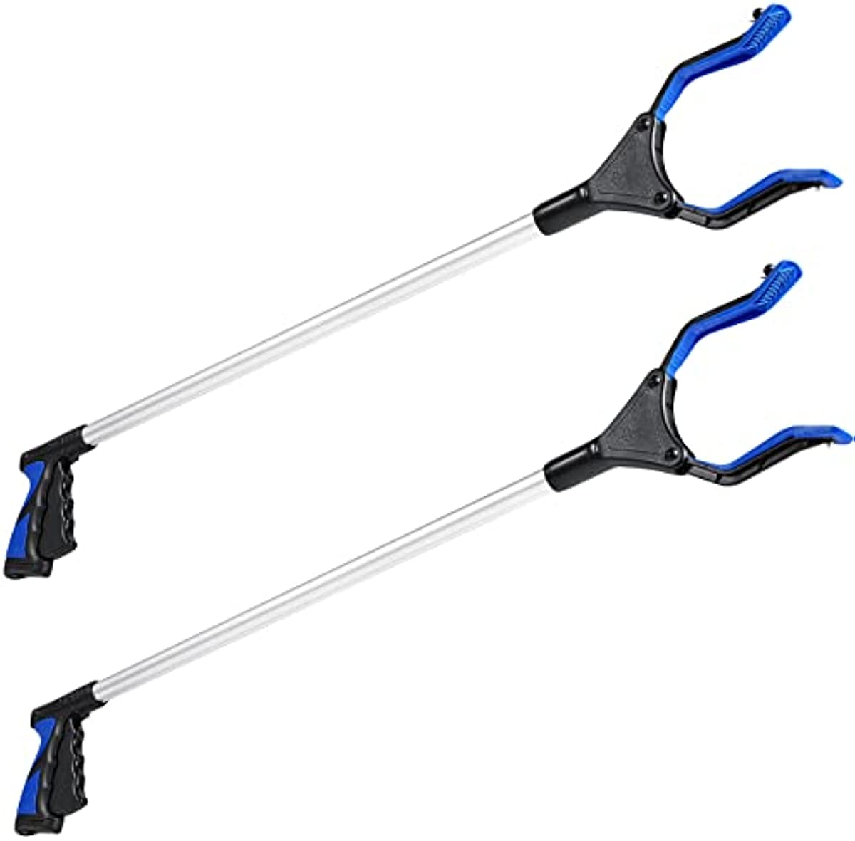 Rirether 2-Pack 32 Inch Grabber Tool for Elderly, Non-Foldable Aluminum Alloy Reacher Grabber with Magnetic Tip and Hook, Rotating Gripper, Wide Jaw Reaching Aid (32 Inch, Blue)