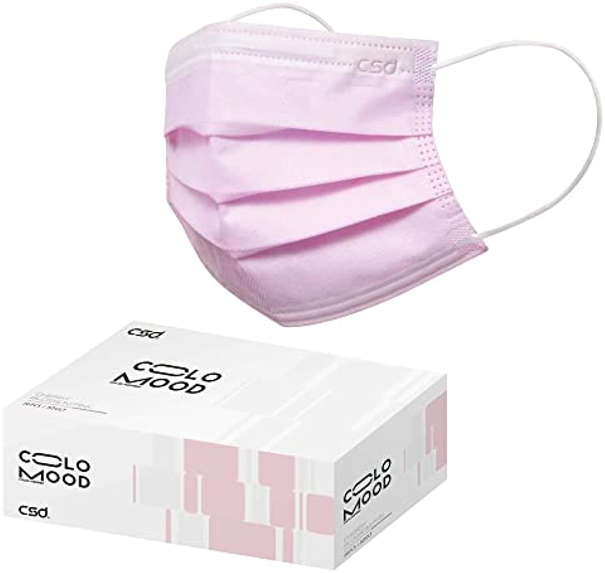 CSD Colo Mood Disposable Face Mask, 3 Ply Filter Protection with Colored Elastic Earloop, Breathable and Fashionable for Adult, Cherry Blossom Pink 30 Pcs/Box