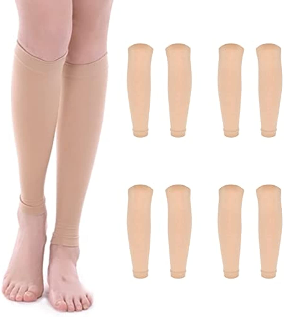 ATENTO 4 Pairs Calf Compression Sleeves for Women & Men - Wide Leg Footless Sleeve Compression Socks for Fitness -Support and Relief for Shin Splints, Varicose Veins, Sore Muscles + Joints, Strains (Medium, Nude)
