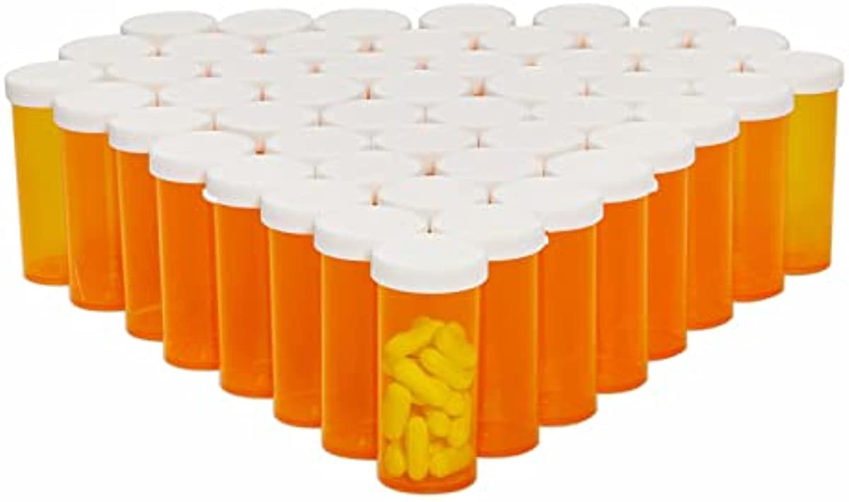 50 Pack Empty Pill Bottles with Caps for Prescription Medication, 8-Dram Plastic Vials (Orange)