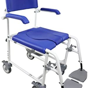 KMINA PRO - Shower Chair with Wheels, Handicap Shower Chair, Adjustable Shower Wheelchair for Elderly and Disabled, Rolling Shower Chair for Inside Shower, Roll in Shower Chair, Transport Commode