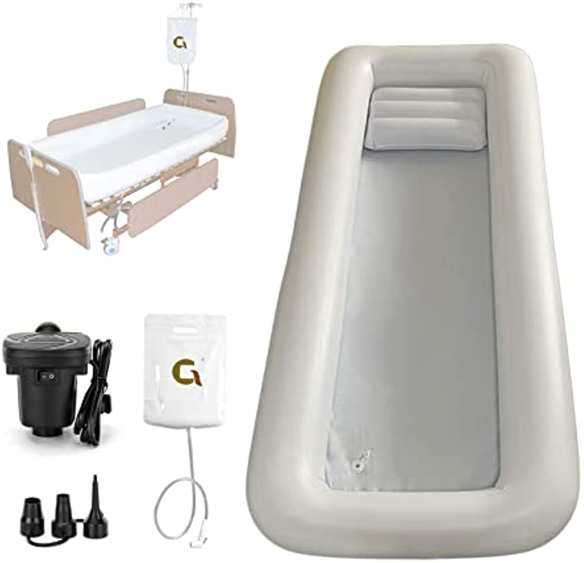 Medical Inflatable Bathtub Shower Bath Basin Kit, PVC Portable Bathtub with Electric Air Pump, Water Bag,Air Pillow for Elderly, Disabled, Bedridden Patients, Seniors, Handicapped, Pregnant