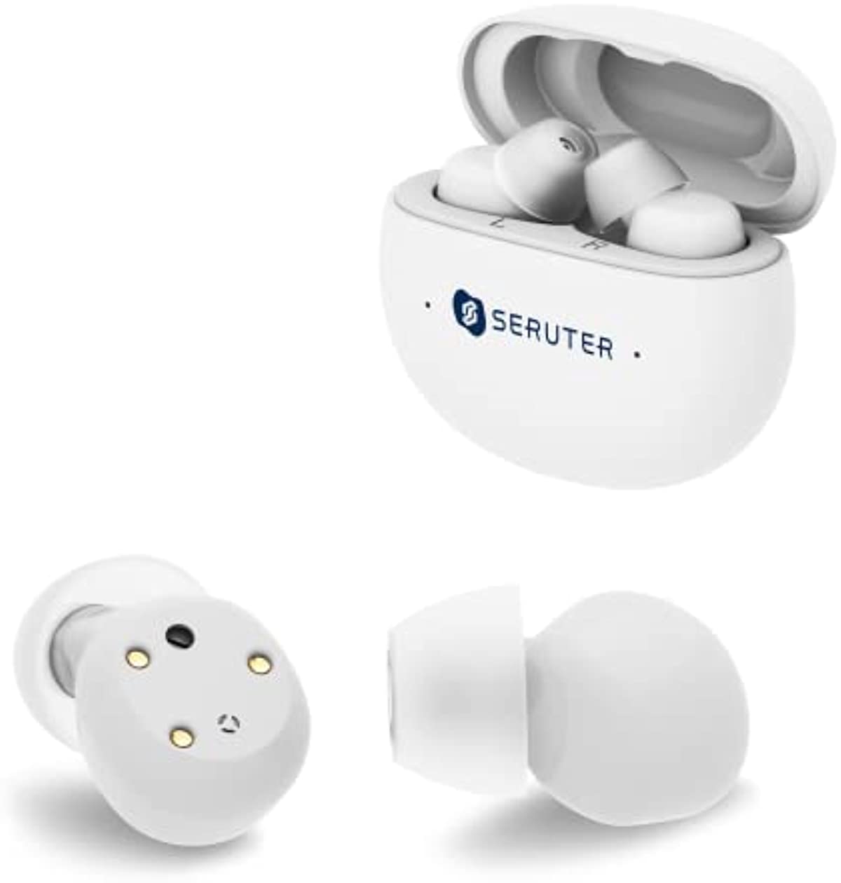 SERUTER Rechargeable Hearing Aid for Seniors/Adults, Mini Hearing Amplifier with Noise Cancelling, Large-Capacity Charging Box Magnetic Charging Technology. (White)
