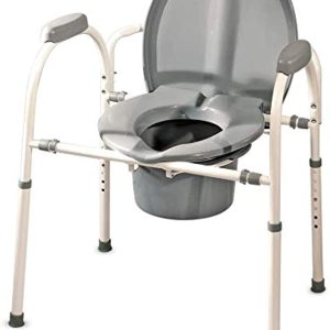 MedPro Defense Comfort Plus Commode Chair with Adjustable Height and Extra Wide Ergonomic Seat, Convenient and Safer Toilet Alternative, Flexible Frame Design, Gray