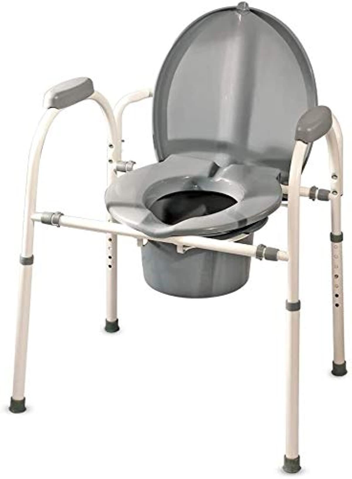 MedPro Defense Comfort Plus Commode Chair with Adjustable Height and Extra Wide Ergonomic Seat, Convenient and Safer Toilet Alternative, Flexible Frame Design, Gray