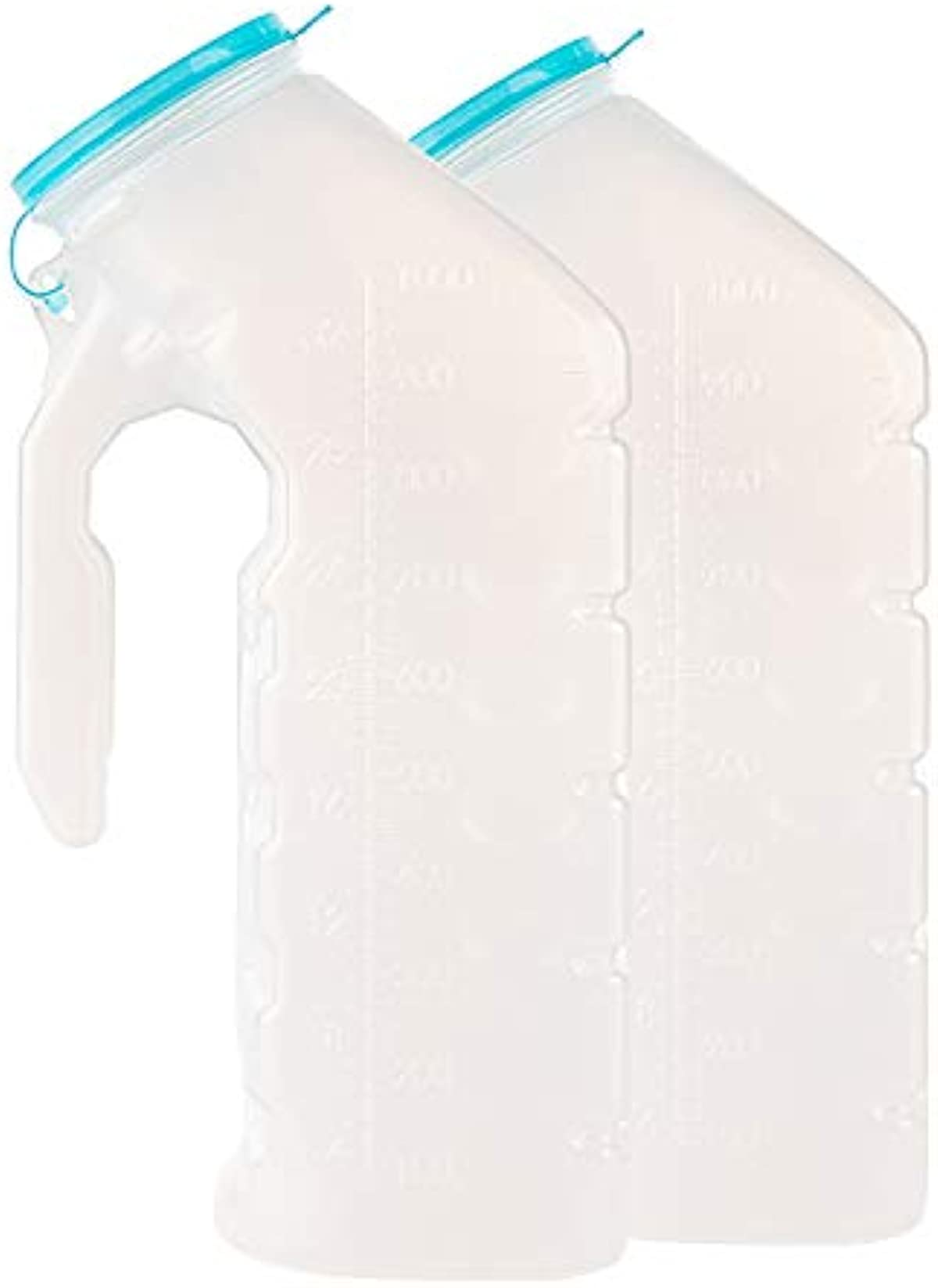 Male Urinal with Glow in The Dark Lid (2 Bottles) 32 Oz Urine Bottles for Men - Pee Bottles for Hospitals, Emergency and Travel