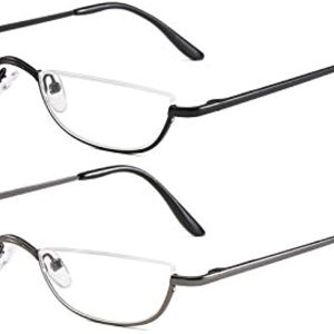 Half Frame Reading Glasses - Half Moon Readers with Spring Hinge for Women Men (2 PCS in Pouch) 1.25