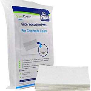 SaniCare Super Absorbent Pads for Commode Liners – Pack of 50 Medical Grade Pads – Use in Standard Bedside Commode and Bedpan Liners – Odor-Free – No Leaks – Never Clean a Commode Again – by Cleanis