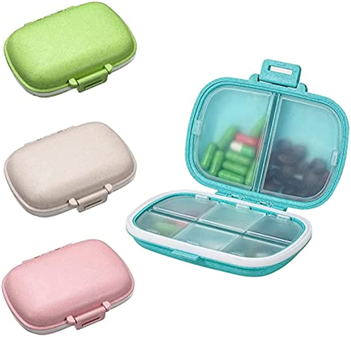 4 Pack Daily Pill Organizer, BetterJonny 8 Compartments Portable Pill Case Travel Pill Organizer Box for Pocket Purse Portable Medicine Vitamin Container