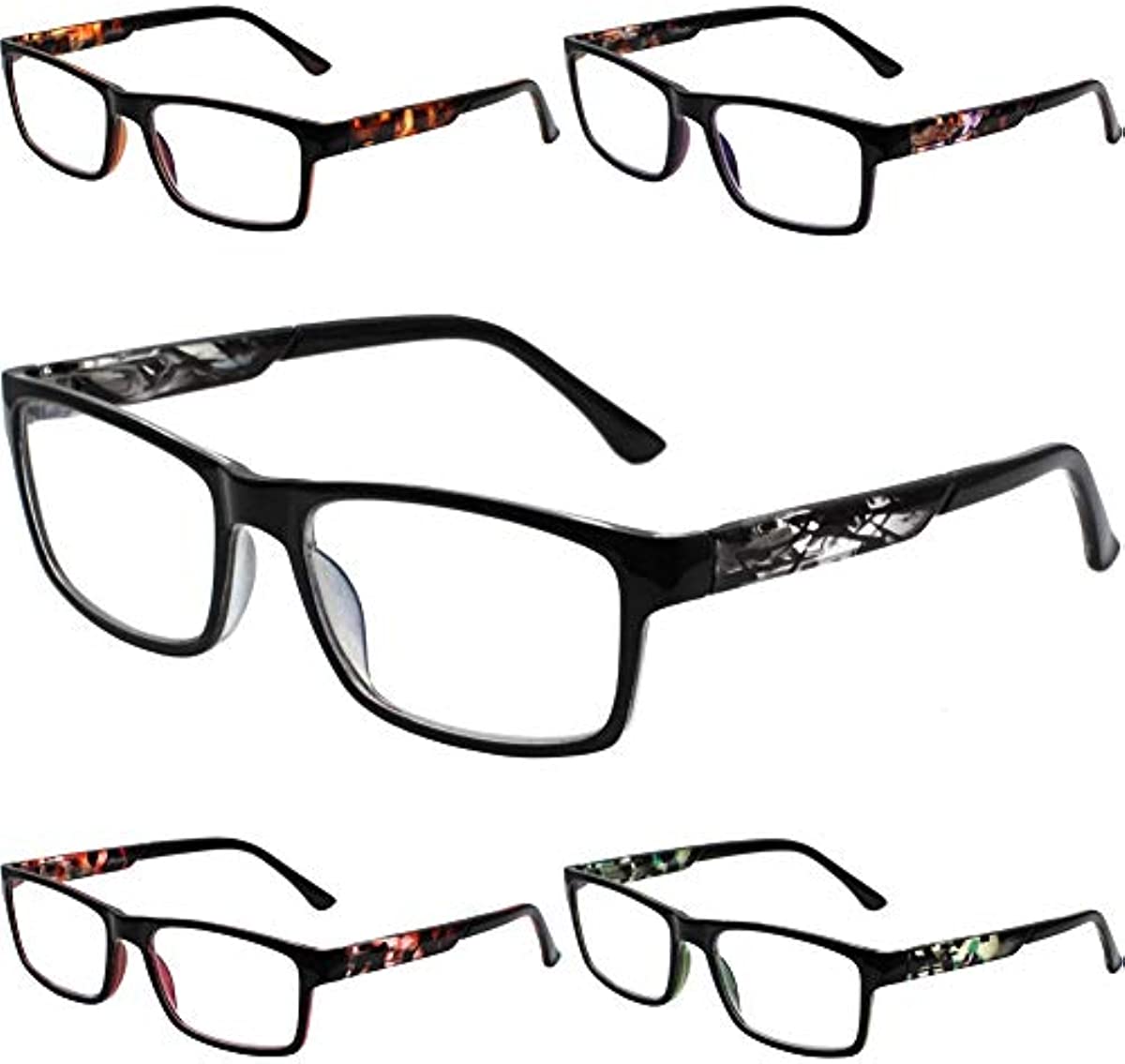 Henotin 5-Pack Reading Glasses Blue Light Blocking,Spring Hinge Readers for Women Men,Anti Glare UV Ray Filter Eyeglasses