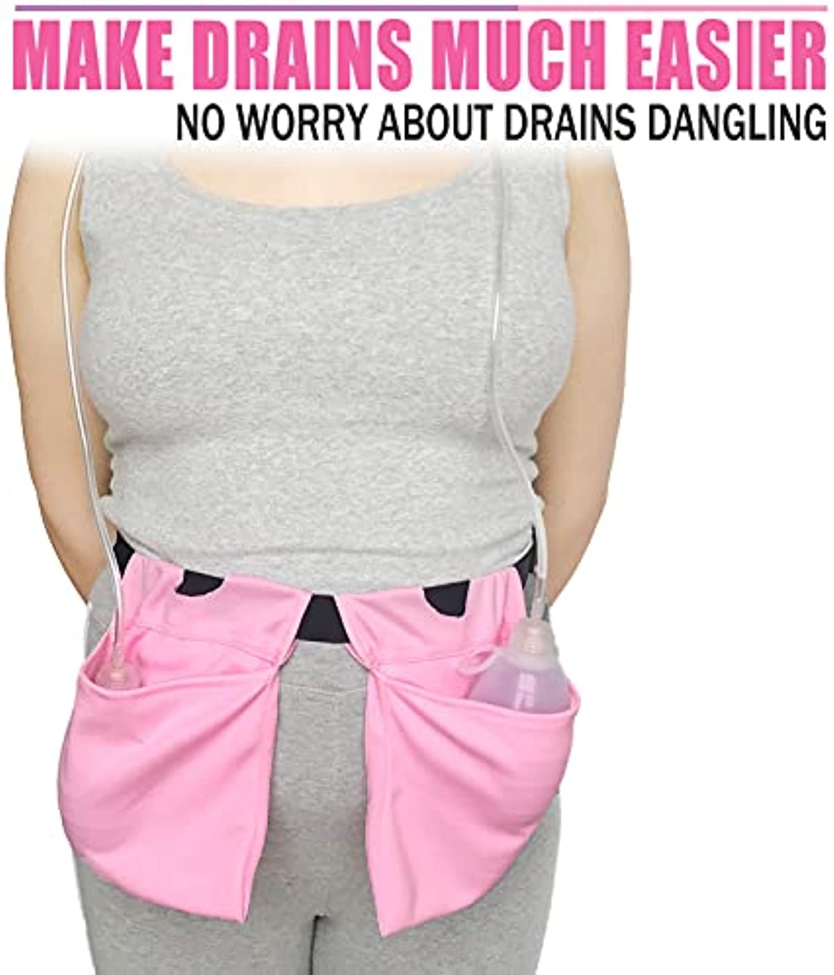 Large Capacity Mastectomy Drain Holder Tummy Tuck Post Surgery Drainage Pouch Supplies, Movable Stretchy JP Drains Pockets Management Breast Reconstruction/Abdomina/Explant, Pink