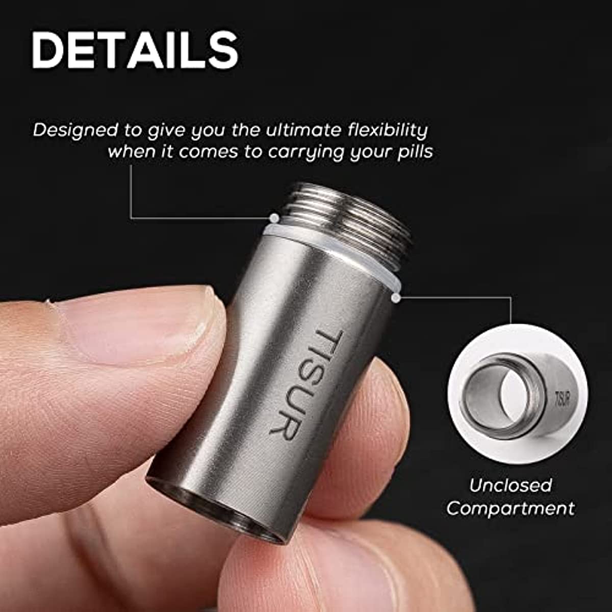 Micro Keychain Pill Holder.TISUR Titanium Pill Case Waterproof Pill Fob for Travel Purse Pocket (1PC Hollow Extension)
