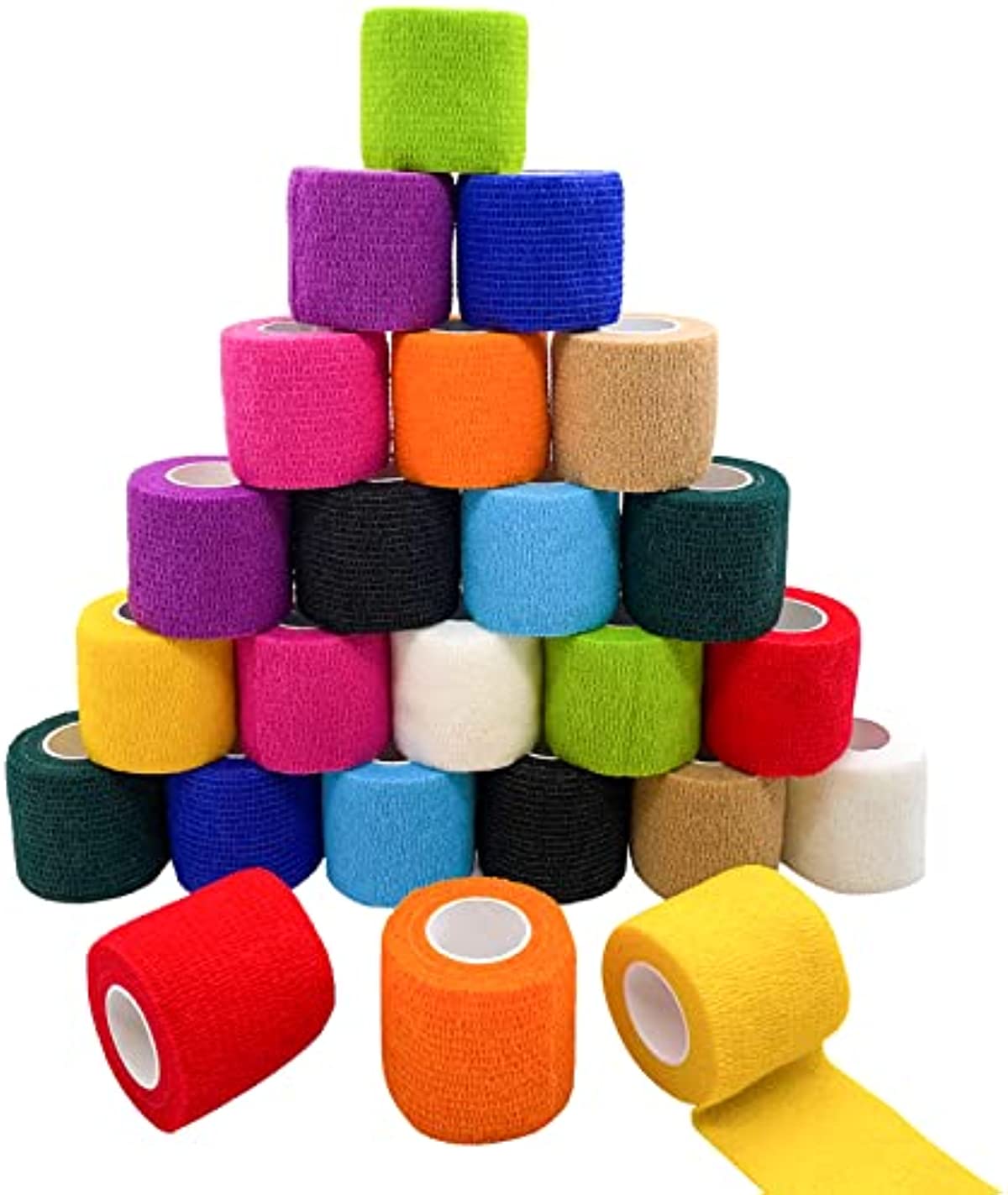 24 Pack 2” x 5 Yards Self Adhesive Bandage Wrap Athletic Elastic Breathable Cohesive Bandage Wrap Rolls for Stretch, Sports, First Aid, Wrist, Ankle Sprains, Swelling, and Vet Wrap(Rainbow)