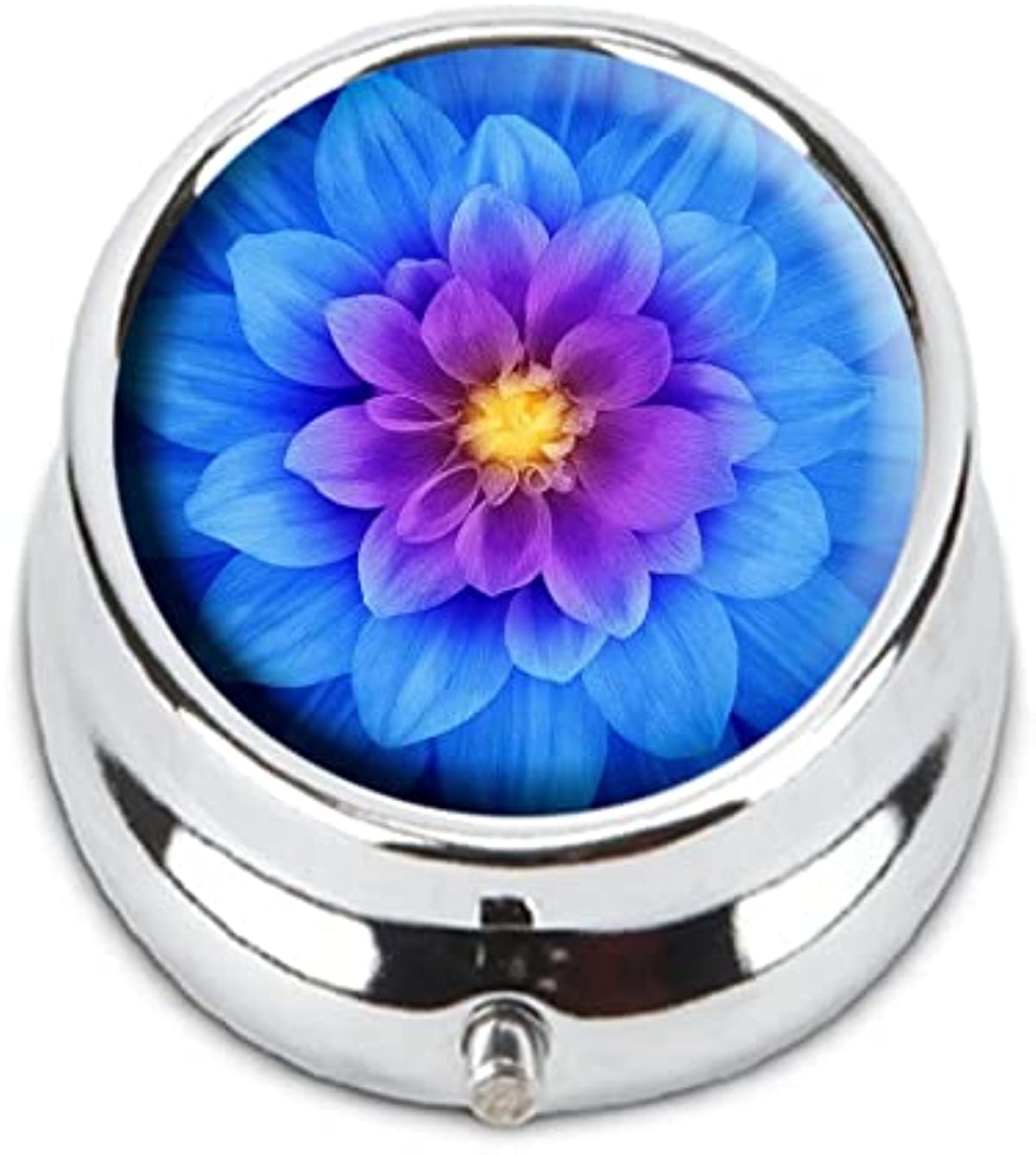 FQJNS Color Custom Fashion Round Pill Box Tablet Holder Pocket Purse Organizer Case Decoration Box(Blue Watercolor Lotus Flower)