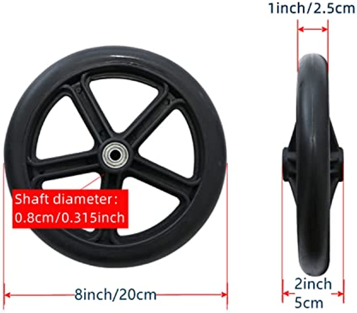 EMOT 8 Inch by 1 Inch, Wheel Replacement for Wheelchairs, Black (2)