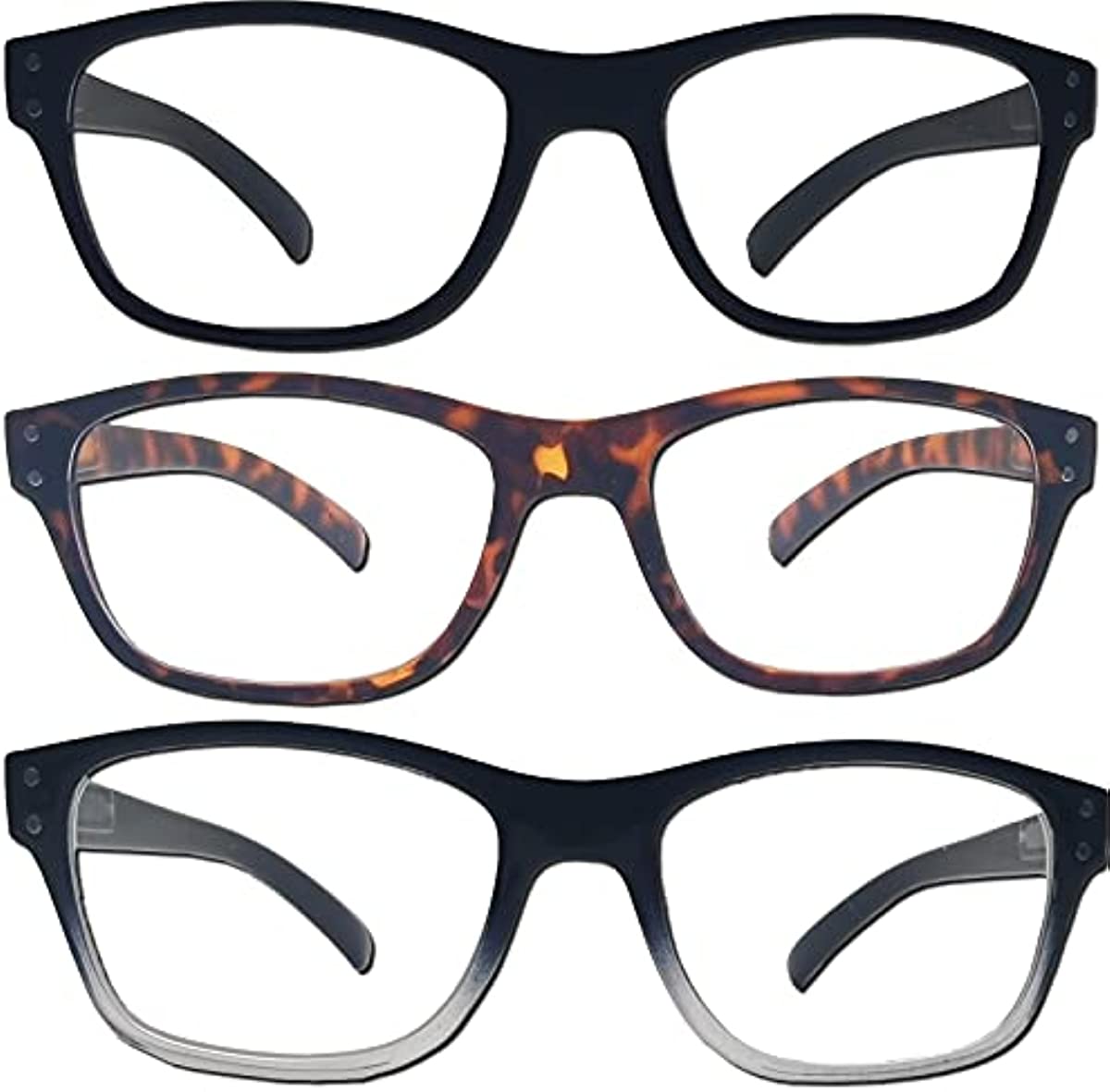 AirOne 3-Pack Reading Glasses Spring Hinge Readers for Women Men Anti Glare Filter Lightweight Eyeglasses (#3-Pack Mix Color）