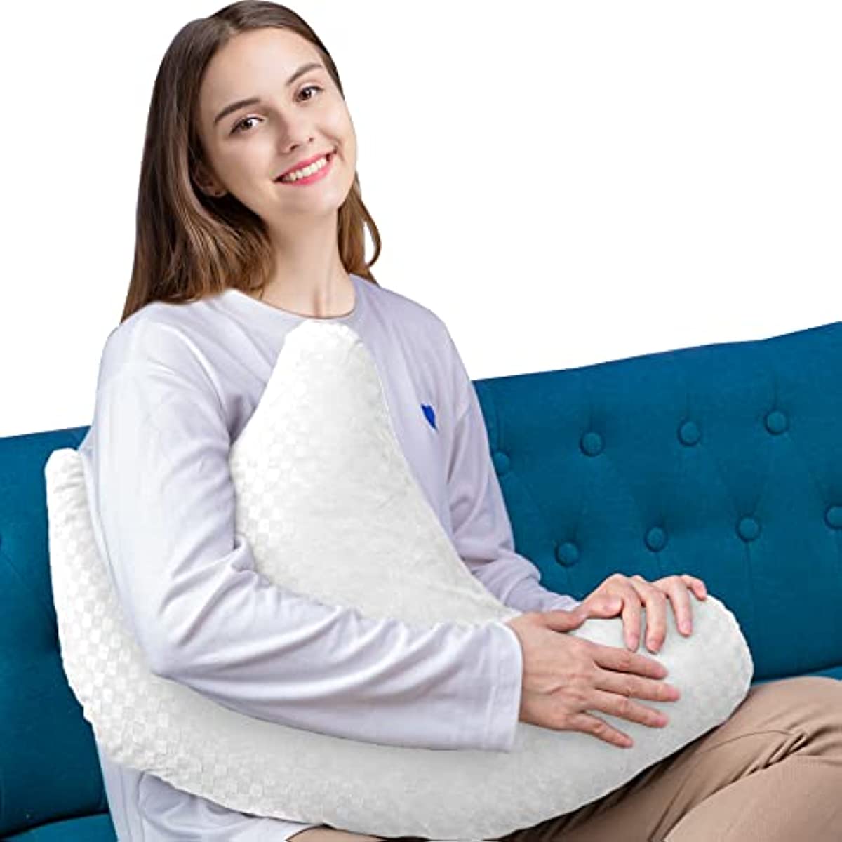Shoulder Surgery Pillow/Rotator Cuff Pillow, Post Shoulder Pillow for Shoulder Pain Relief Side Sleeper, Adjustable Neck and Arm Pillow for Sitting & Sleeping (White)