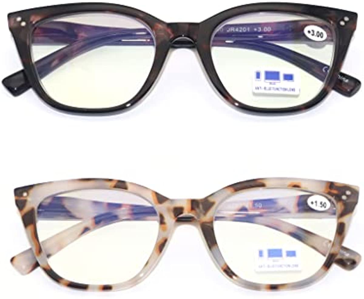 Cat Eye Reading Glasses Ladies Fashion Readers with Blue Light for Women 2 Pairs +2.5