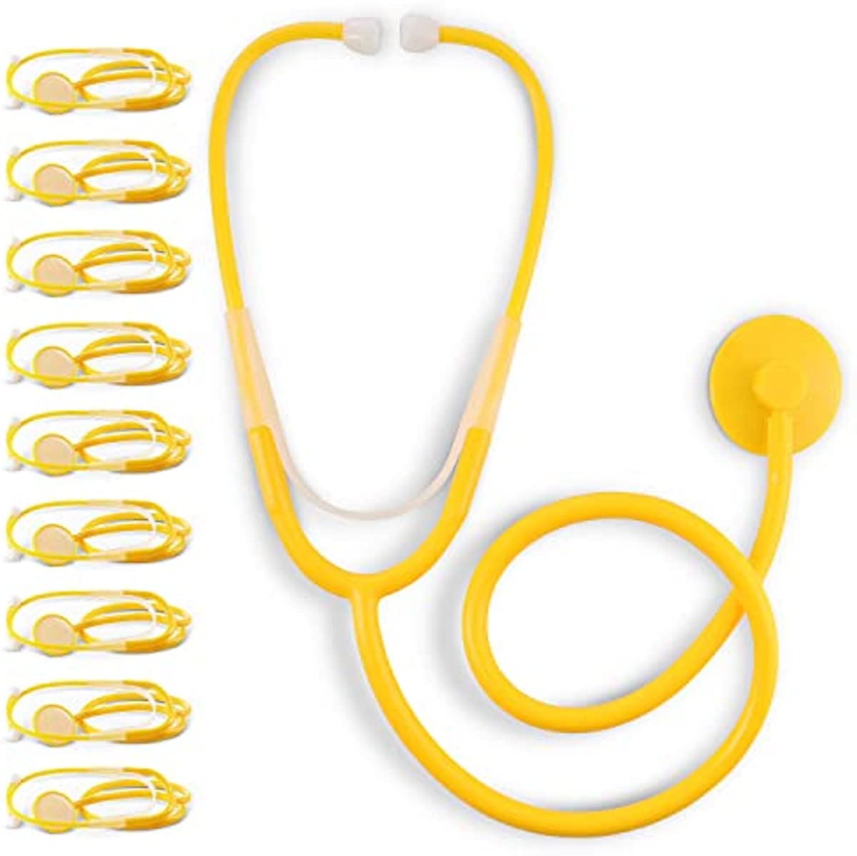 Primacare DS-9294 Pack of 10 Yellow Disposable Stethoscopes with Sound Sensitive Chestpiece and 22” PVC Tubing | Single Patient Use Ultra Lightweight Stethoscope for Home, Education, Doctors, Nurses