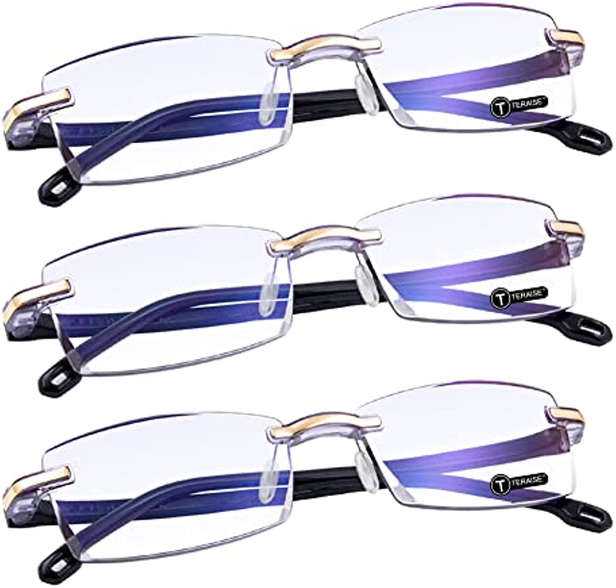TERAISE Rimless Reading Glasses Fashion Diamond Cutting Design Anti-Fatigue Clear Lens Spectacle Readers for Women