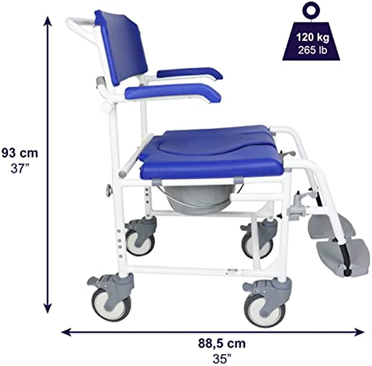 KMINA PRO - Shower Chair with Wheels, Handicap Shower Chair, Adjustable Shower Wheelchair for Elderly and Disabled, Rolling Shower Chair for Inside Shower, Roll in Shower Chair, Transport Commode