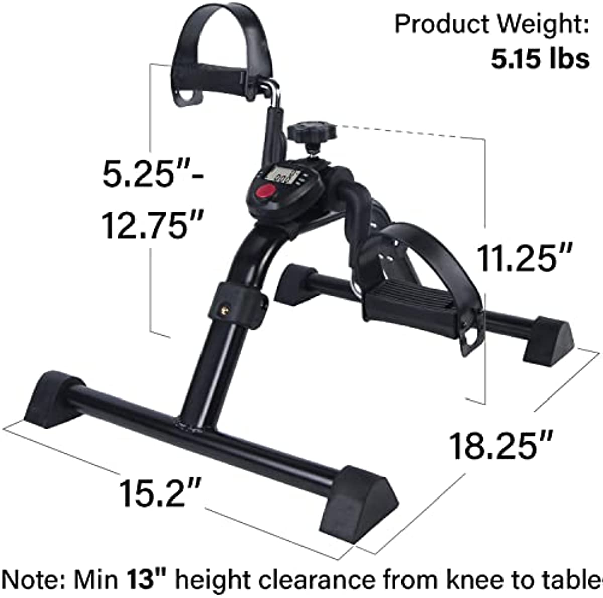 Vaunn Medical Under Desk Bike Pedal Exerciser with Electronic Display for Legs and Arms Workout (Fully Assembled Folding Exercise Pedaler, no Tools Required)